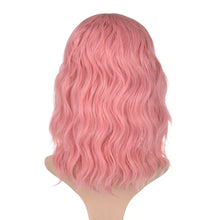 Load image into Gallery viewer, Morvally Short Pink Wavy Bob Wig with Bangs for Women 16 Inches Natural Synthetic Hair Wavy Wigs