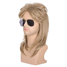 将图片加载到图库查看器，Morvally Men’s 70s 80s Mullet Style Blonde Hair Wig Glam Rock-Rocker Wig Perfect for Halloween, Cosplay, DIY Themed Costume Party