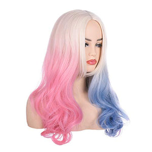Morvally Long Wavy Blonde Blue Pink Ombre Wigs for Women Cosplay Halloween