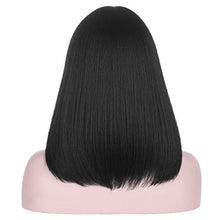 将图片加载到图库查看器，16 Inch Short Black Middle Part Natural Black Bob Wig | Soft Heat Resistant Synthetic Hair for Women Daily Wear Cosplay