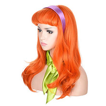 将图片加载到图库查看器，Morvally Long Wavy Ginger Orange Bangs Synthetic Wigs with Headband and Scarf for Women