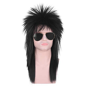Morvally Unisex Long Black 70s 80s Mullet Cher Glam Rock-Rocker Cosplay Wigs for Women and Men’s Halloween, Themed Costume Party