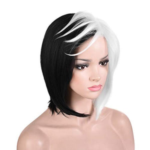 Morvally Black and White Bob Wigs for Women Cosplay Halloween Costume