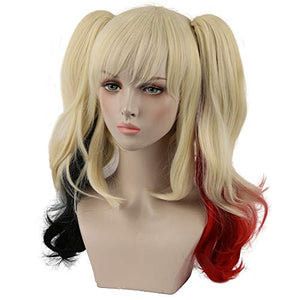 Morvally Multi-Color Ponytail Harley Quinn Wigs for Women Halloween Party Costume Cosplay (Blonde/black/Red)