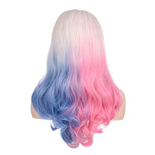 将图片加载到图库查看器，Morvally Long Wavy Blonde Blue Pink Ombre Wigs for Women Cosplay Halloween