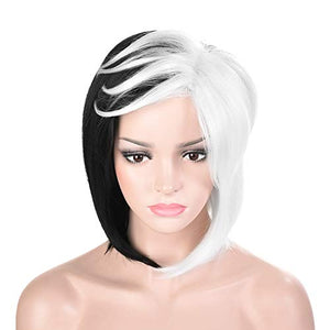 Morvally Black and White Bob Wigs for Women Cosplay Halloween Costume
