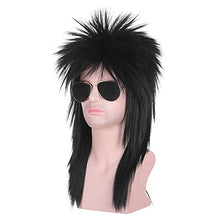 将图片加载到图库查看器，Morvally Unisex Long Black 70s 80s Mullet Cher Glam Rock-Rocker Cosplay Wigs for Women and Men’s Halloween, Themed Costume Party
