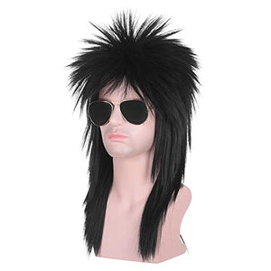 Morvally Unisex Long Black 70s 80s Mullet Cher Glam Rock-Rocker Cosplay Wigs for Women and Men’s Halloween, Themed Costume Party