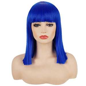 Morvally Short Straight Bob Wig Heat Resistant Hair with Blunt Bangs Natural Looking Cosplay Costume Daily Wigs (14", Blue)