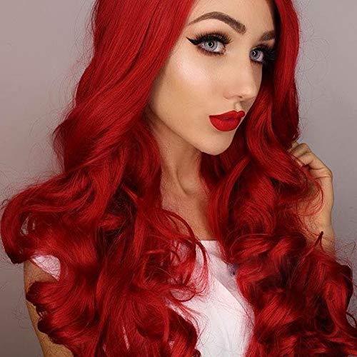 Morvally 22 Inches Long Wavy Ariel Cosplay Red Lace Front Wigs
