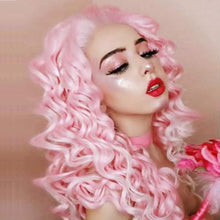 将图片加载到图库查看器，Morvally 26 Inches Ombre Long Pink Curly Lace Front Wigs For Women