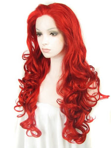 Morvally 22 Inches Long Wavy Ariel Cosplay Red Lace Front Wigs
