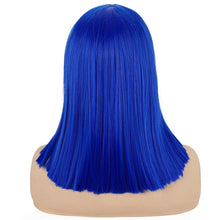 Load image into Gallery viewer, Morvally Short Straight Bob Wig Heat Resistant Hair with Blunt Bangs Natural Looking Cosplay Costume Daily Wigs (14&quot;, Blue)