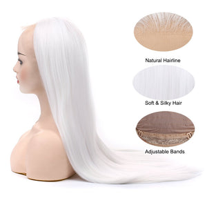 Morvally 24 inches Long Straight White Lace Front Wigs 1001#
