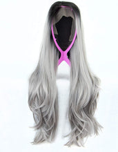 将图片加载到图库查看器，Morvally 22 Inches Ombre Gray Dark Roots Gray Synthetic Lace Front Wig