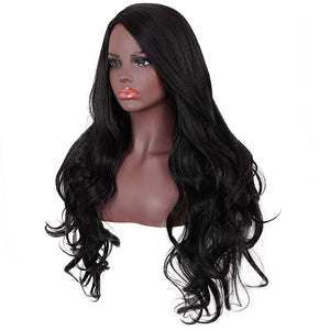 Morvally 28 Inches Long Black Wigs for Women - Natural Looking Wavy Heat Resistant Synthetic Hair Right Side Parting Replacement Wig