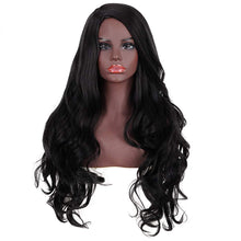 将图片加载到图库查看器，Morvally 28 Inches Long Black Wigs for Women - Natural Looking Wavy Heat Resistant Synthetic Hair Right Side Parting Replacement Wig