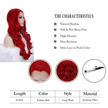 Load image into Gallery viewer, Morvally 22 Inches Long Wavy Ariel Cosplay Red Lace Front Wigs