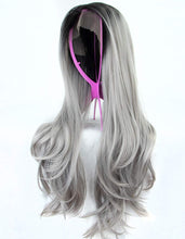 将图片加载到图库查看器，Morvally 22 Inches Ombre Gray Dark Roots Gray Synthetic Lace Front Wig