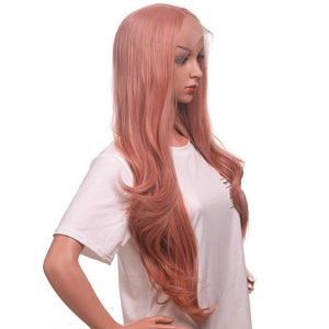 Morvally Natural Long Wavy Pink Lace Front Wigs for Women