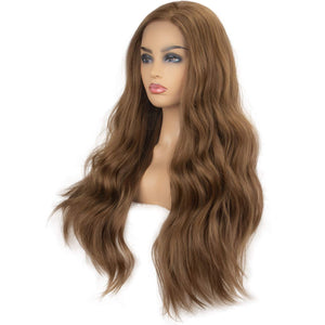 Morvally 22 Inches Long Golden Brown Wavy Lace Front Wigs for Women