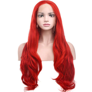 Morvally Fashion Red Long Wavy Glueless Lace Front Wigs for Women