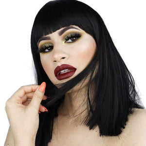 Morvally Short Straight Bob Wig with Flat Bangs Natural Looking Heat Resistant Hair Cosplay Costume Wigs (14 inches Natural Black)