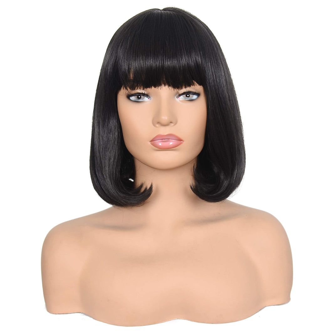 Morvally Short Straight Bob Wig Heat Resistant Hair with Blunt Bangs Natural Looking Cosplay Costume Daily Wigs (14