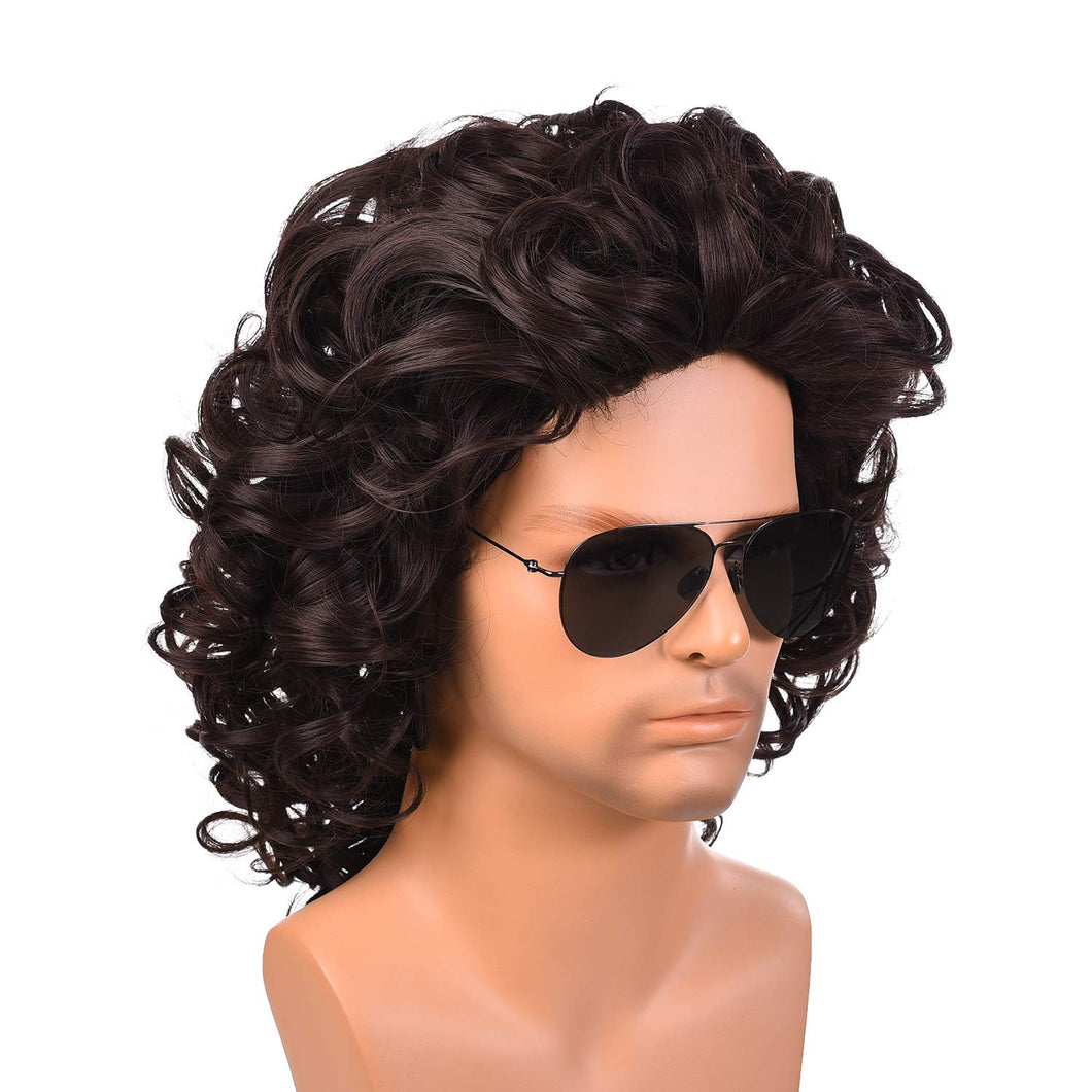 Morvally Mens 80s Style Short Messy Curly Dark Brown Wigs for Halloween, Costume, DIY Themed Cosplay Party