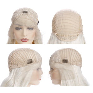 Morvally 60# Long Platinum White Lace Front Wigs Synthetic Hair Wigs for Women