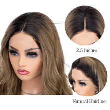 将图片加载到图库查看器，Morvally 22 Inches Long Brown Ombre Dark Roots Lace Front Wigs