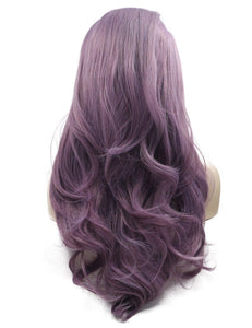 Morvally Fashion Purple Long Wavy Glueless Lace Front Wigs for Women