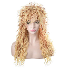 将图片加载到图库查看器，Morvally Women&#39;s 80s Blonde Long Curly Hair Wig | Hair Metal, Glam Rock-Rocker Wig | Adjustable Net Cap-Perfect Fit| Heat-Resistant Synthetic Fiber| Perfect for Halloween, Cosplay, DIY Themed Costume