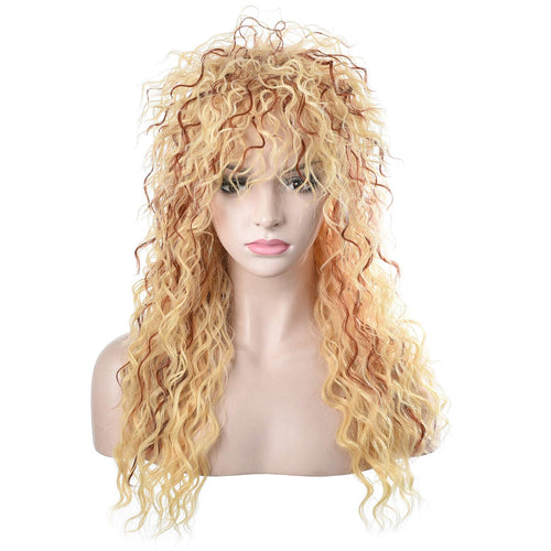 Morvally Women's 80s Blonde Long Curly Hair Wig | Hair Metal, Glam Rock-Rocker Wig | Adjustable Net Cap-Perfect Fit| Heat-Resistant Synthetic Fiber| Perfect for Halloween, Cosplay, DIY Themed Costume