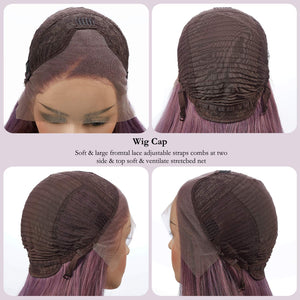 Morvally Fashion Purple Long Wavy Glueless Lace Front Wigs for Women
